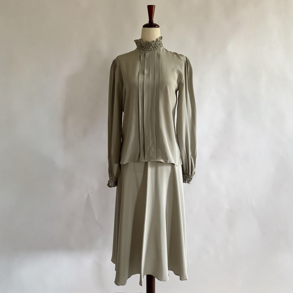 Rina di Montella Vintage 100%‎ Silk Blouse Skirt Set 8 Pearls Feminine Edwardian